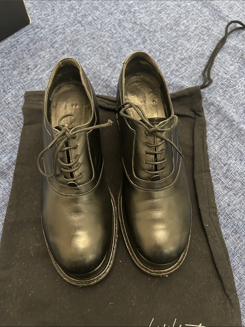 Yohji Yamamoto Black Leather Lace-Up Derby Shoes
